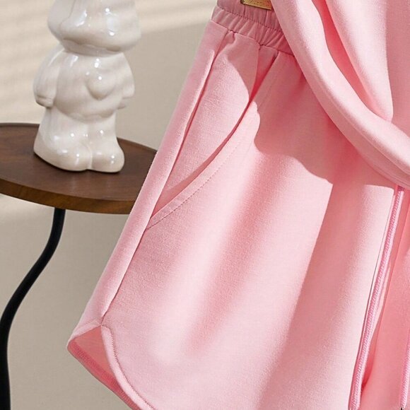 Pink Casual Women's Versatile Shorts & Short Sleeve Top Set - Picture 4 of 7